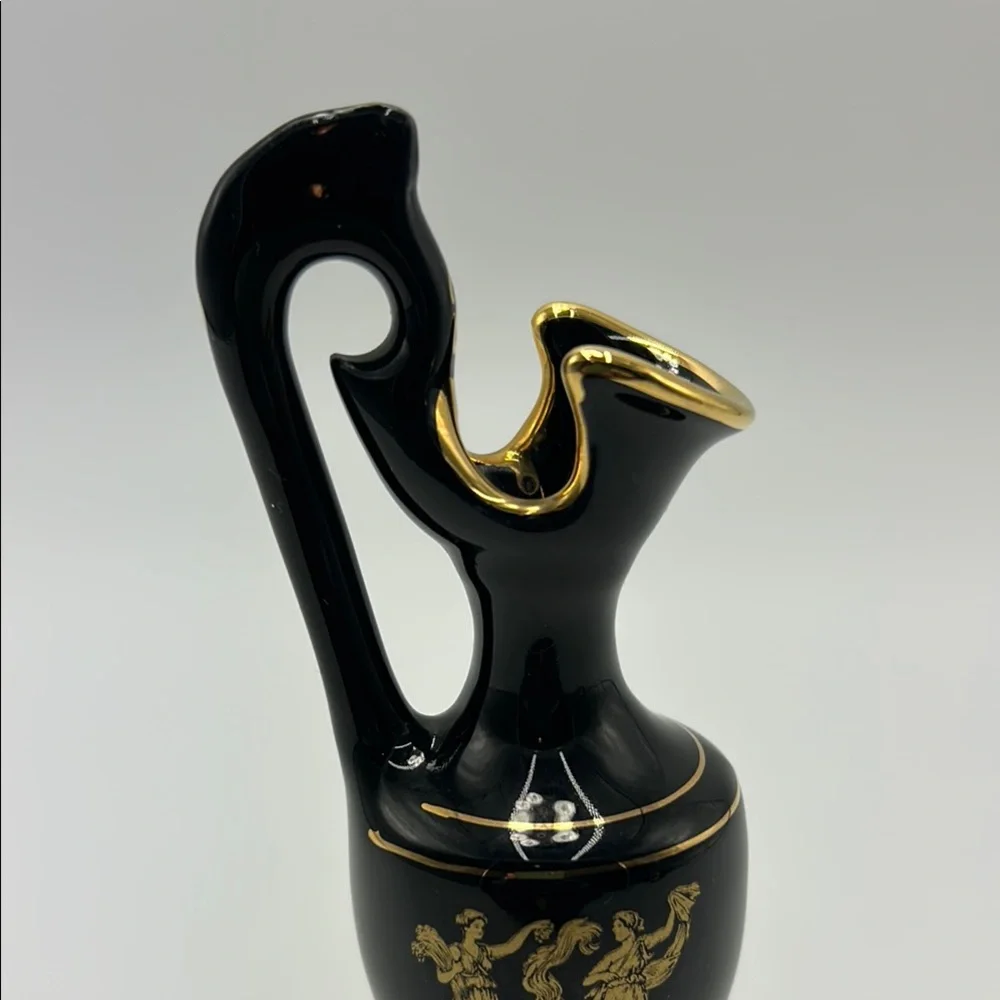 Handmade Greek Elegant‎ Black & Gold Vase 14K Gold